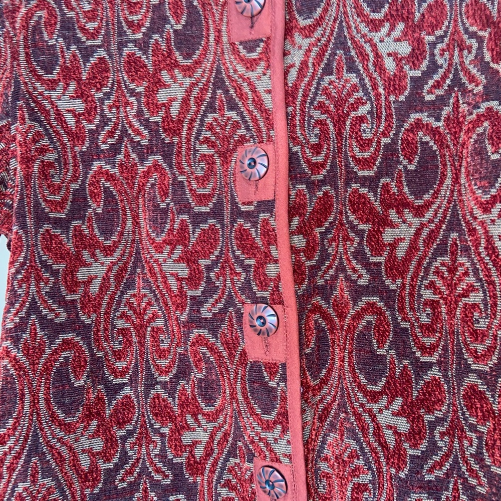 Flashback 90's Vintage Brocade Red Embroidered Buttoned Jacket Size Large - Picture 3 of 10